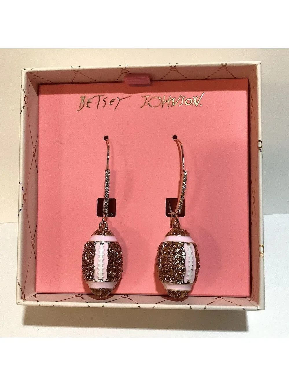 Betsey Johnson Football Rhinestone Earrings New In Box